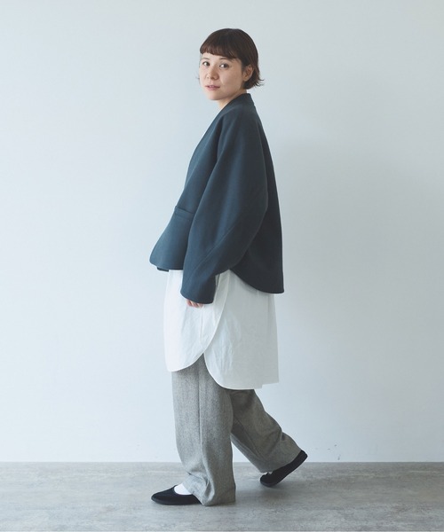 yuni(ユニ )の「super100 Wool cocoon double jacket(テーラードジャケット・レディース・パープル/チャコールグレー/ブラック/カーキ・FREE)」の15枚目の写真