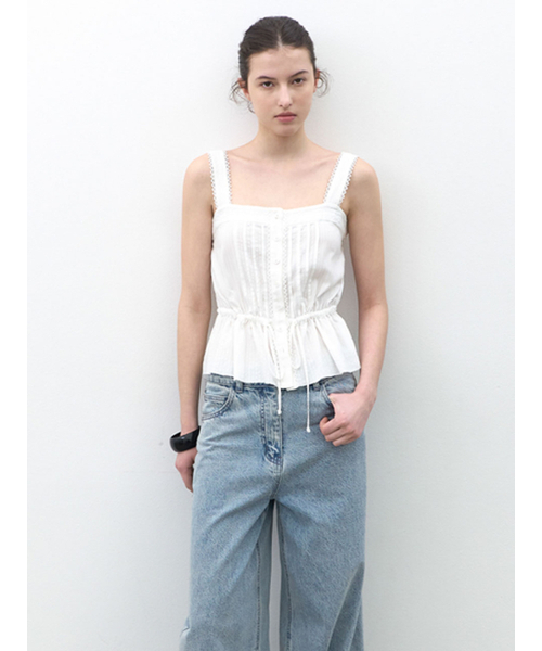 ATELIER NAIN（アトリエナイン）の「STRIPE COTTON CAMISOLE BLOUSE (BL-4417)（シャツ/ブラウス・レディース・ホワイト/ライトブルー・FREE）」の3枚目の写真