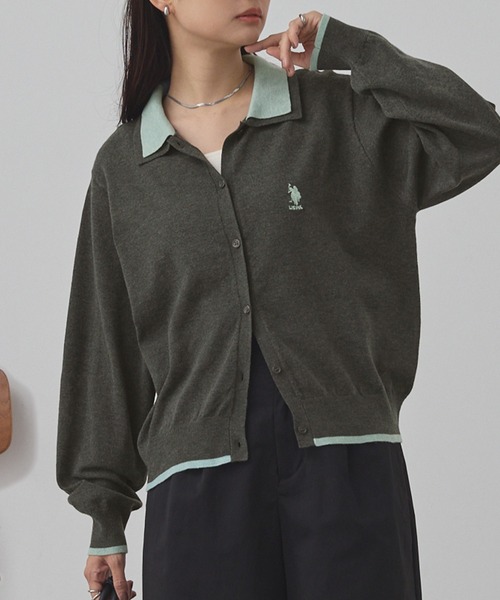 U.S. POLO ASSN.(ユーエスポロアッスン)の「U.S. POLO ASSN. /ユーエスポロアッスン 別注 ロゴ刺繍 フェイクレイヤード 配色 ニットシャツカーディガン(カーディガン/ボレロ・レディース・ブラウン/グレー/ネイビー/ブラック/チャコール・FREE)」の22枚目の写真