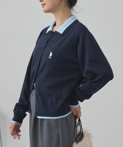 U.S. POLO ASSN.(ユーエスポロアッスン)の「U.S. POLO ASSN. /ユーエスポロアッスン 別注 ロゴ刺繍 フェイクレイヤード 配色 ニットシャツカーディガン(カーディガン/ボレロ・レディース・ブラウン/グレー/ネイビー/ブラック/チャコール・FREE)」の12枚目の写真