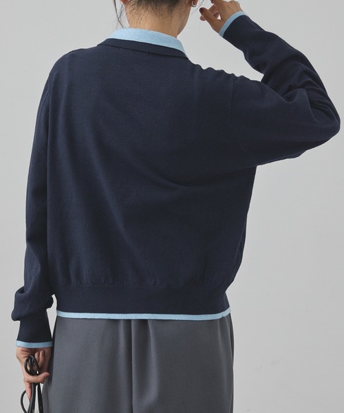 U.S. POLO ASSN.(ユーエスポロアッスン)の「U.S. POLO ASSN. /ユーエスポロアッスン 別注 ロゴ刺繍 フェイクレイヤード 配色 ニットシャツカーディガン(カーディガン/ボレロ・レディース・ブラウン/グレー/ネイビー/ブラック/チャコール・FREE)」の13枚目の写真
