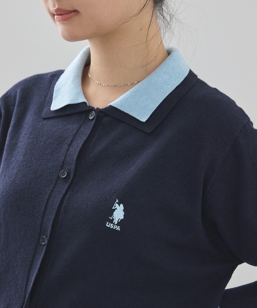 U.S. POLO ASSN.(ユーエスポロアッスン)の「U.S. POLO ASSN. /ユーエスポロアッスン 別注 ロゴ刺繍 フェイクレイヤード 配色 ニットシャツカーディガン(カーディガン/ボレロ・レディース・ブラウン/グレー/ネイビー/ブラック/チャコール・FREE)」の14枚目の写真