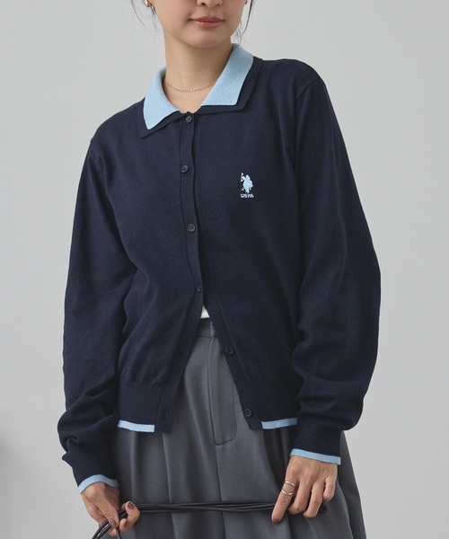 U.S. POLO ASSN.(ユーエスポロアッスン)の「U.S. POLO ASSN. /ユーエスポロアッスン 別注 ロゴ刺繍 フェイクレイヤード 配色 ニットシャツカーディガン(カーディガン/ボレロ・レディース・ブラウン/グレー/ネイビー/ブラック/チャコール・FREE)」の15枚目の写真