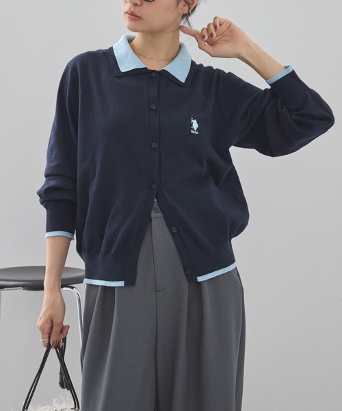 U.S. POLO ASSN.(ユーエスポロアッスン)の「U.S. POLO ASSN. /ユーエスポロアッスン 別注 ロゴ刺繍 フェイクレイヤード 配色 ニットシャツカーディガン(カーディガン/ボレロ・レディース・ブラウン/グレー/ネイビー/ブラック/チャコール・FREE)」の16枚目の写真