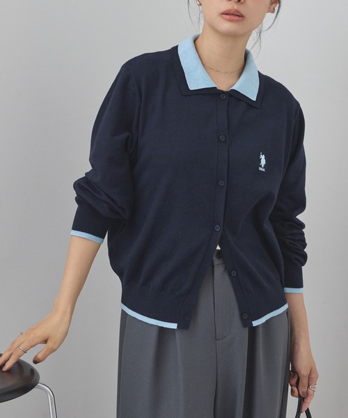 U.S. POLO ASSN.(ユーエスポロアッスン)の「U.S. POLO ASSN. /ユーエスポロアッスン 別注 ロゴ刺繍 フェイクレイヤード 配色 ニットシャツカーディガン(カーディガン/ボレロ・レディース・ブラウン/グレー/ネイビー/ブラック/チャコール・FREE)」の20枚目の写真