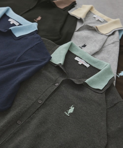 U.S. POLO ASSN.(ユーエスポロアッスン)の「U.S. POLO ASSN. /ユーエスポロアッスン 別注 ロゴ刺繍 フェイクレイヤード 配色 ニットシャツカーディガン(カーディガン/ボレロ・レディース・ブラウン/グレー/ネイビー/ブラック/チャコール・FREE)」の7枚目の写真