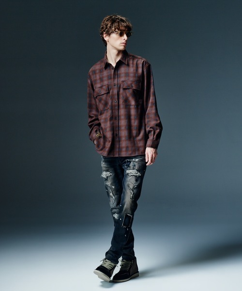 glamb(グラム)の「Mixture Check Shirt / ミクスチャーチェックシャツ(シャツ/ブラウス・メンズ・グリーン/ブラウン・M/L/S)」の13枚目の写真