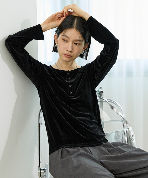 FREAK'S STORE(フリークスストア)の「シアーベロアヘンリーロンT/シアーロンT(Tシャツ/カットソー・レディース・ブラウン/ピンク/ブルー/ブラック・フリ-)」の8枚目の写真