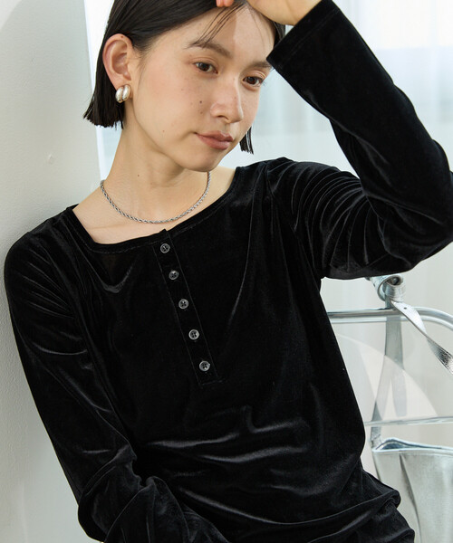 FREAK'S STORE(フリークスストア)の「シアーベロアヘンリーロンT/シアーロンT(Tシャツ/カットソー・レディース・ブラウン/ピンク/ブルー/ブラック・フリ-)」の9枚目の写真