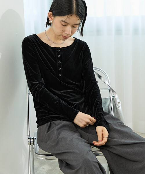 FREAK'S STORE(フリークスストア)の「シアーベロアヘンリーロンT/シアーロンT(Tシャツ/カットソー・レディース・ブラウン/ピンク/ブルー/ブラック・フリ-)」の10枚目の写真