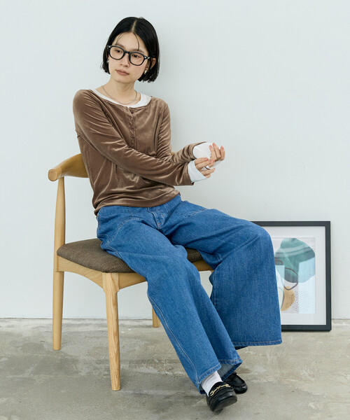 FREAK'S STORE(フリークスストア)の「シアーベロアヘンリーロンT/シアーロンT(Tシャツ/カットソー・レディース・ブラウン/ピンク/ブルー/ブラック・フリ-)」の12枚目の写真