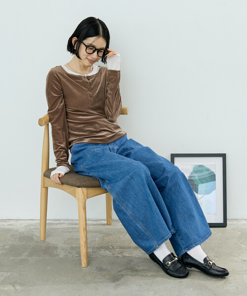 FREAK'S STORE(フリークスストア)の「シアーベロアヘンリーロンT/シアーロンT(Tシャツ/カットソー・レディース・ブラウン/ピンク/ブルー/ブラック・フリ-)」の13枚目の写真