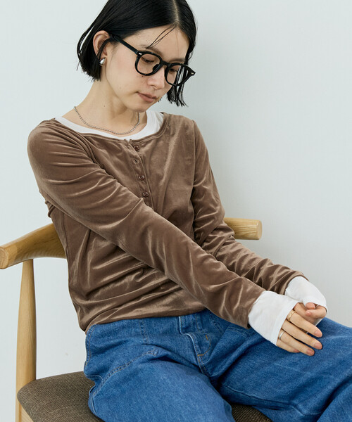 FREAK'S STORE(フリークスストア)の「シアーベロアヘンリーロンT/シアーロンT(Tシャツ/カットソー・レディース・ブラウン/ピンク/ブルー/ブラック・フリ-)」の15枚目の写真