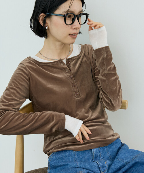FREAK'S STORE(フリークスストア)の「シアーベロアヘンリーロンT/シアーロンT(Tシャツ/カットソー・レディース・ブラウン/ピンク/ブルー/ブラック・フリ-)」の18枚目の写真