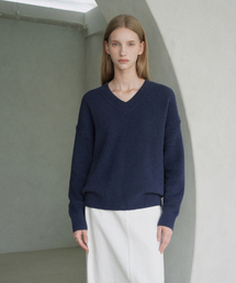 V-neck Reverse Knit (navy)