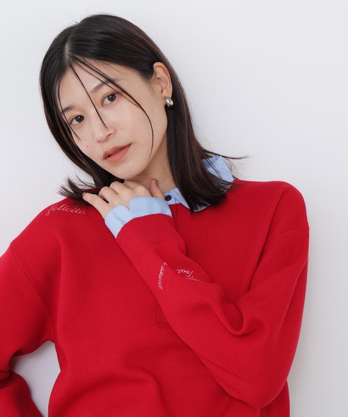 N.（N. Natural Beauty Basic）（エヌエヌナチュラルビューティーベーシック）の「シャツカラーロゴ刺繍ニット（ニット/セーター・レディース・グレー系その他/レッド系その他2/ネイビー系・FREE）」の3枚目の写真