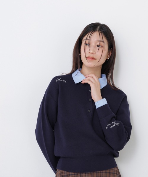 N.（N. Natural Beauty Basic）（エヌエヌナチュラルビューティーベーシック）の「シャツカラーロゴ刺繍ニット（ニット/セーター・レディース・グレー系その他/レッド系その他2/ネイビー系・FREE）」の12枚目の写真