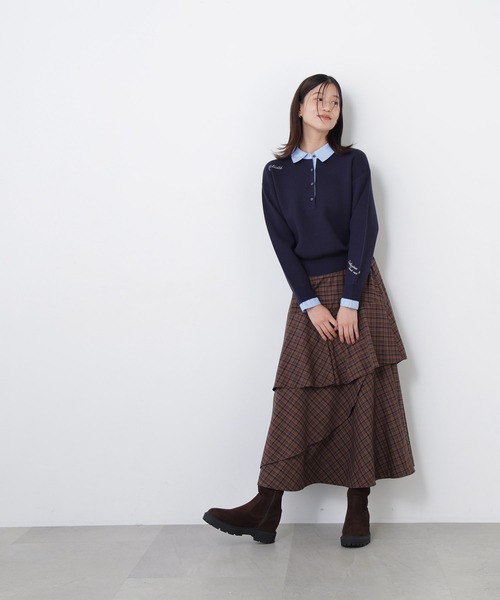 N.（N. Natural Beauty Basic）（エヌエヌナチュラルビューティーベーシック）の「シャツカラーロゴ刺繍ニット（ニット/セーター・レディース・グレー系その他/レッド系その他2/ネイビー系・FREE）」の13枚目の写真