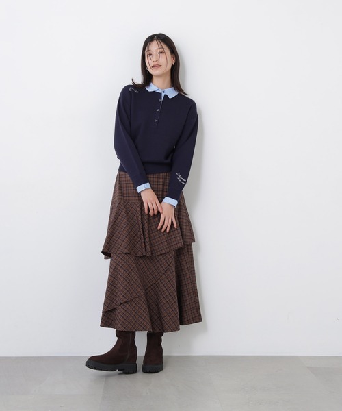 N.（N. Natural Beauty Basic）（エヌエヌナチュラルビューティーベーシック）の「シャツカラーロゴ刺繍ニット（ニット/セーター・レディース・グレー系その他/レッド系その他2/ネイビー系・FREE）」の14枚目の写真