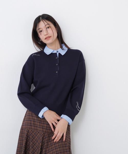 N.（N. Natural Beauty Basic）（エヌエヌナチュラルビューティーベーシック）の「シャツカラーロゴ刺繍ニット（ニット/セーター・レディース・グレー系その他/レッド系その他2/ネイビー系・FREE）」の15枚目の写真