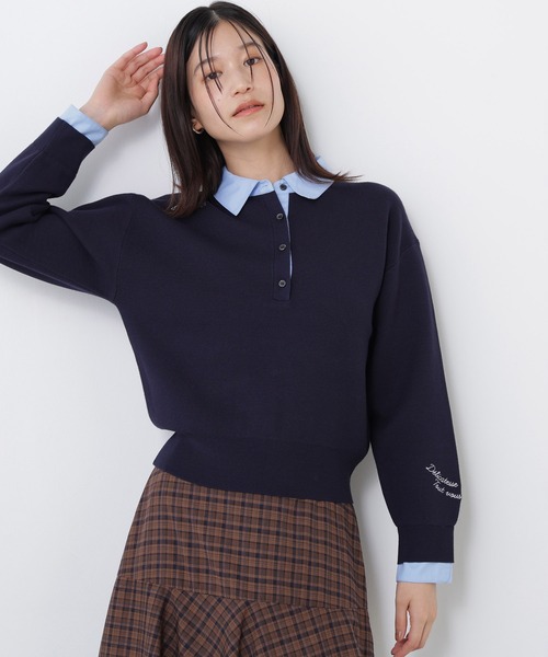 N.（N. Natural Beauty Basic）（エヌエヌナチュラルビューティーベーシック）の「シャツカラーロゴ刺繍ニット（ニット/セーター・レディース・グレー系その他/レッド系その他2/ネイビー系・FREE）」の16枚目の写真