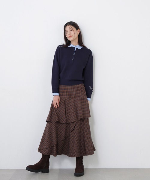 N.（N. Natural Beauty Basic）（エヌエヌナチュラルビューティーベーシック）の「シャツカラーロゴ刺繍ニット（ニット/セーター・レディース・グレー系その他/レッド系その他2/ネイビー系・FREE）」の17枚目の写真