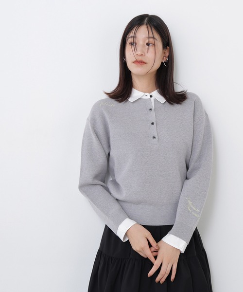 N.（N. Natural Beauty Basic）（エヌエヌナチュラルビューティーベーシック）の「シャツカラーロゴ刺繍ニット（ニット/セーター・レディース・グレー系その他/レッド系その他2/ネイビー系・FREE）」の4枚目の写真