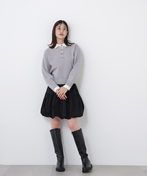 N.（N. Natural Beauty Basic）（エヌエヌナチュラルビューティーベーシック）の「シャツカラーロゴ刺繍ニット（ニット/セーター・レディース・グレー系その他/レッド系その他2/ネイビー系・FREE）」の5枚目の写真