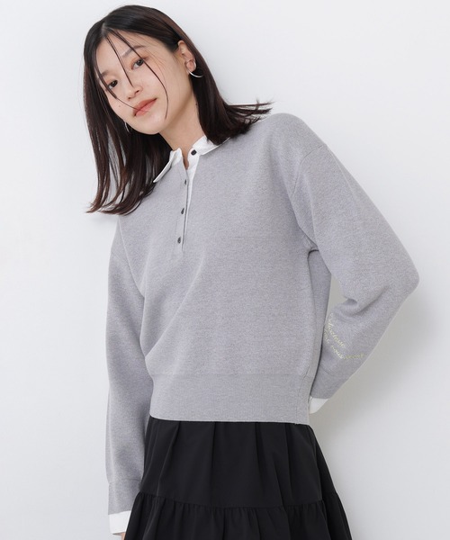 N.（N. Natural Beauty Basic）（エヌエヌナチュラルビューティーベーシック）の「シャツカラーロゴ刺繍ニット（ニット/セーター・レディース・グレー系その他/レッド系その他2/ネイビー系・FREE）」の6枚目の写真