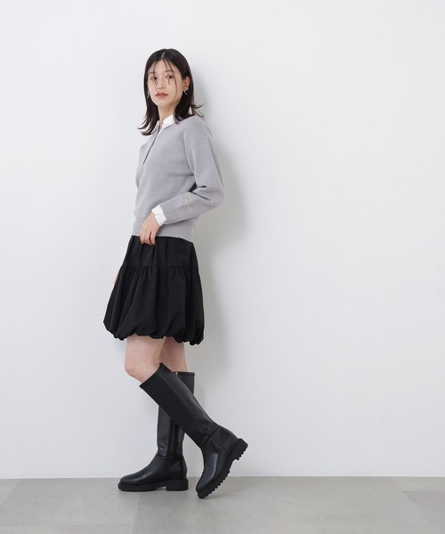 N.（N. Natural Beauty Basic）（エヌエヌナチュラルビューティーベーシック）の「シャツカラーロゴ刺繍ニット（ニット/セーター・レディース・グレー系その他/レッド系その他2/ネイビー系・FREE）」の7枚目の写真