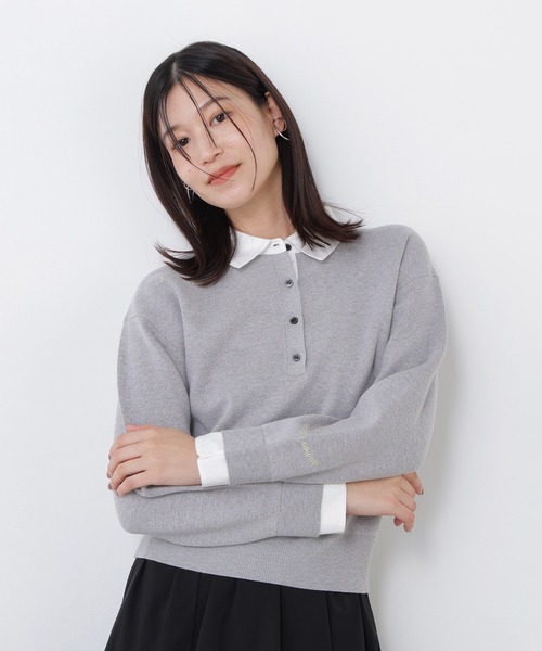 N.（N. Natural Beauty Basic）（エヌエヌナチュラルビューティーベーシック）の「シャツカラーロゴ刺繍ニット（ニット/セーター・レディース・グレー系その他/レッド系その他2/ネイビー系・FREE）」の8枚目の写真