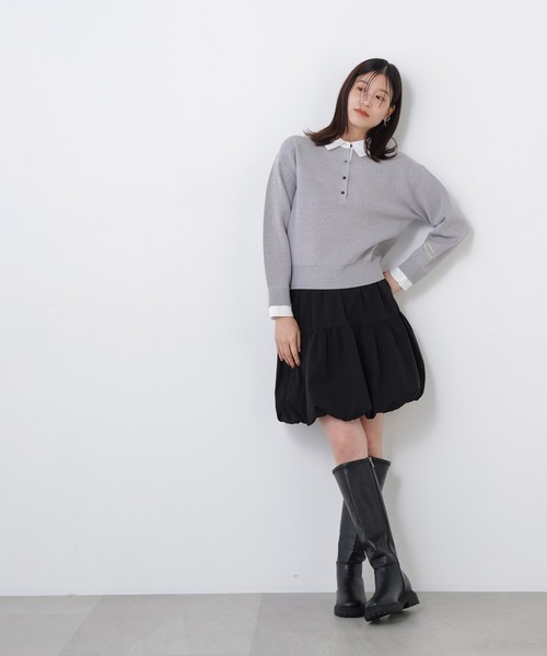 N.（N. Natural Beauty Basic）（エヌエヌナチュラルビューティーベーシック）の「シャツカラーロゴ刺繍ニット（ニット/セーター・レディース・グレー系その他/レッド系その他2/ネイビー系・FREE）」の9枚目の写真