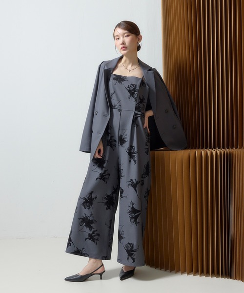 Kana(カナ)の「花柄フロッキ-ジャケットオールインワンパンツドレス2点セット パーティー 結婚式 お呼ばれ オケージョン デイリー(パンツドレス・レディース・チャコールグレー/ベージュ/ブラウン・M)」の7枚目の写真