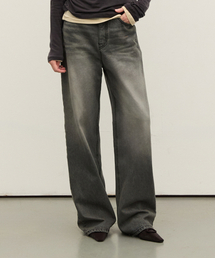 W1157 ストレートワイドパンツ_ブラック
