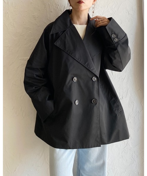 She's Closet(シーズクローゼット)の「ダブルボタン テーラードカラー ミドル丈 オーバーサイズ トレンチコート(トレンチコート・レディース・ブラック/アイボリー・FREE)」の3枚目の写真