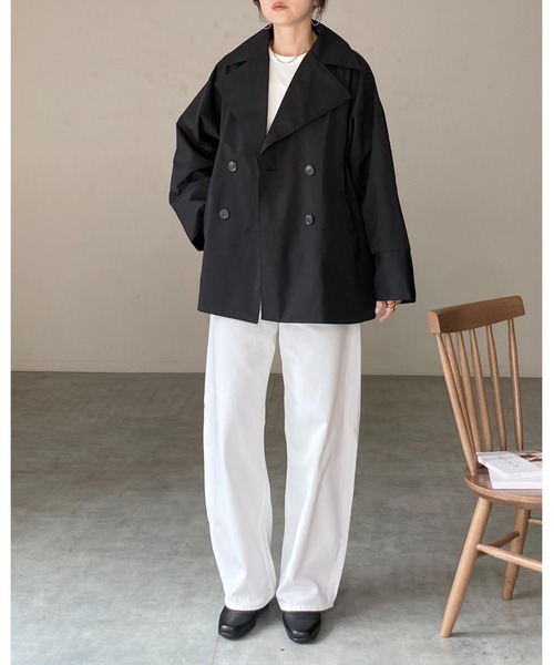 She's Closet(シーズクローゼット)の「ダブルボタン テーラードカラー ミドル丈 オーバーサイズ トレンチコート(トレンチコート・レディース・ブラック/アイボリー・FREE)」の8枚目の写真