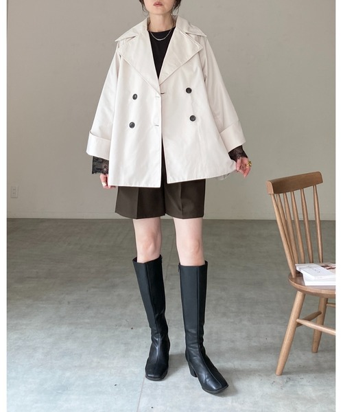 She's Closet(シーズクローゼット)の「ダブルボタン テーラードカラー ミドル丈 オーバーサイズ トレンチコート(トレンチコート・レディース・ブラック/アイボリー・FREE)」の11枚目の写真