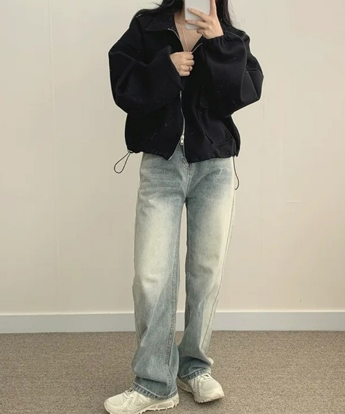 SEU(エスイーユー)の「【きちんとしたい日に、迷わず選べる】 襟付き ジップアップ ショート丈 カーディガン ブルゾンジャケット ライトアウター 【オフィスカジュアル】【きれいめカジュアル】 レディース韓国風 春服 秋服 冬服(カーディガン/ボレロ・レディース・アイボリー/ベージュ/ブラック/カーキ・フリー)」の10枚目の写真