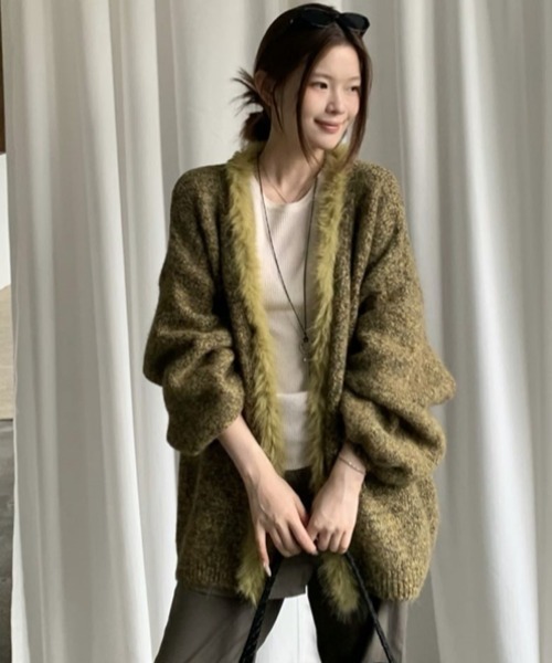 Aelina（エリナ）の「ファートリムオーバーサイズカーディガン（カーディガン/ボレロ・レディース・グレー/ベージュ/グリーン/ピンク/ブラウン・FREE）」の19枚目の写真