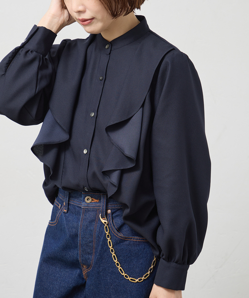 A PUPIL(アピューピル)の「A PUPIL/ア ピューピル 別注 FRL BL-VL ブラウス(シャツ/ブラウス・レディース・ブラック/ネイビー・MEDIUM)」の2枚目の写真