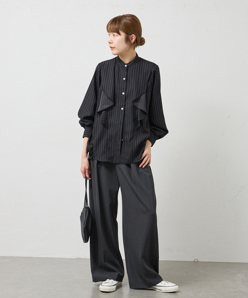 A PUPIL(アピューピル)の「A PUPIL/ア ピューピル 別注 FRL BL-VL ブラウス(シャツ/ブラウス・レディース・ブラック/ネイビー・MEDIUM)」の15枚目の写真