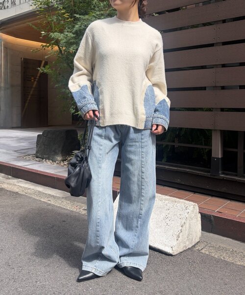 Jena espace merveilleux(ジェナ エスパスメルヴェイユ)の「デニムドッキングニット 秋服(ニット/セーター・レディース・アイボリー/グレー・FREE)」の5枚目の写真