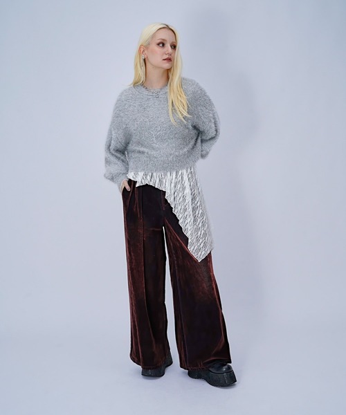 HARE(ハレ)の「【Lサイズ展開あり】ダブルウエストフロッキーデニムパンツ(HARE)(デニムパンツ・レディース・ブラック/パープル/ボルドー・LARGE/FREE)」の6枚目の写真