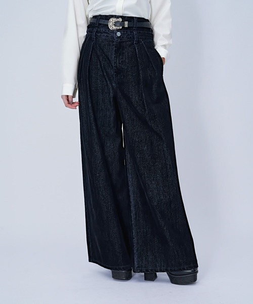 HARE(ハレ)の「【Lサイズ展開あり】ダブルウエストフロッキーデニムパンツ(HARE)(デニムパンツ・レディース・ブラック/パープル/ボルドー・LARGE/FREE)」の10枚目の写真