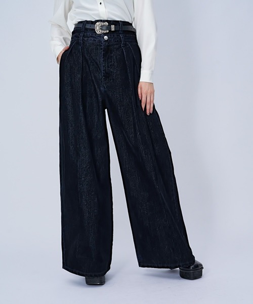 HARE(ハレ)の「【Lサイズ展開あり】ダブルウエストフロッキーデニムパンツ(HARE)(デニムパンツ・レディース・ブラック/パープル/ボルドー・LARGE/FREE)」の11枚目の写真