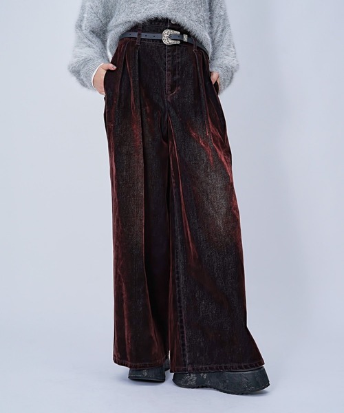HARE(ハレ)の「【Lサイズ展開あり】ダブルウエストフロッキーデニムパンツ(HARE)(デニムパンツ・レディース・ブラック/パープル/ボルドー・LARGE/FREE)」の12枚目の写真