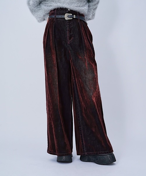 HARE(ハレ)の「【Lサイズ展開あり】ダブルウエストフロッキーデニムパンツ(HARE)(デニムパンツ・レディース・ブラック/パープル/ボルドー・LARGE/FREE)」の14枚目の写真