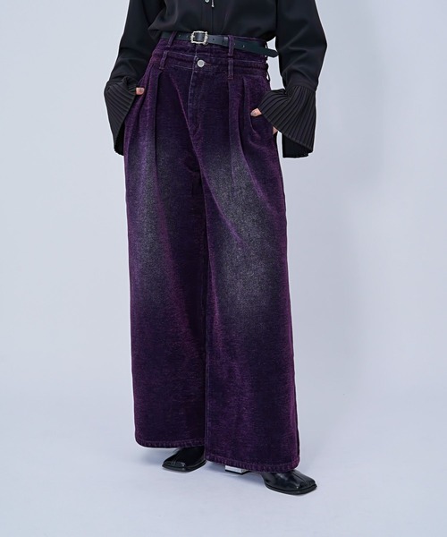 HARE(ハレ)の「【Lサイズ展開あり】ダブルウエストフロッキーデニムパンツ(HARE)(デニムパンツ・レディース・ブラック/パープル/ボルドー・LARGE/FREE)」の16枚目の写真