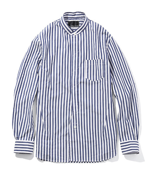 NUMBER (N)INE（ナンバーナイン）の「BAND COLLAR FLY FRONT SHIRTS_STRIPE（シャツ/ブラウス・メンズ・ホワイト×ネイビー/ブラック×グレー/マルチ/ネイビー・3/4/2）」の2枚目の写真
