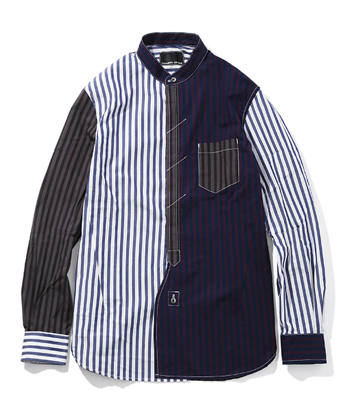 NUMBER (N)INE（ナンバーナイン）の「BAND COLLAR FLY FRONT SHIRTS_STRIPE（シャツ/ブラウス・メンズ・ホワイト×ネイビー/ブラック×グレー/マルチ/ネイビー・3/4/2）」の4枚目の写真